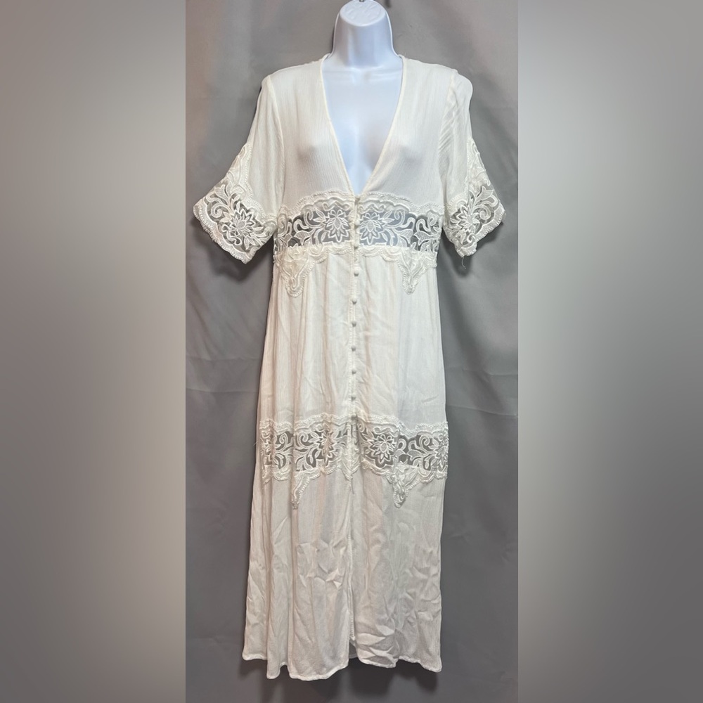 Lush Women‎ Short Sleeve Lace Details Long Dress White Size Large